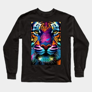 Pop Art Tiger Face In Vibrant Colors - A Unique and Playful Art Print For Animal Lovers Long Sleeve T-Shirt